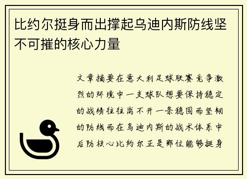 比约尔挺身而出撑起乌迪内斯防线坚不可摧的核心力量